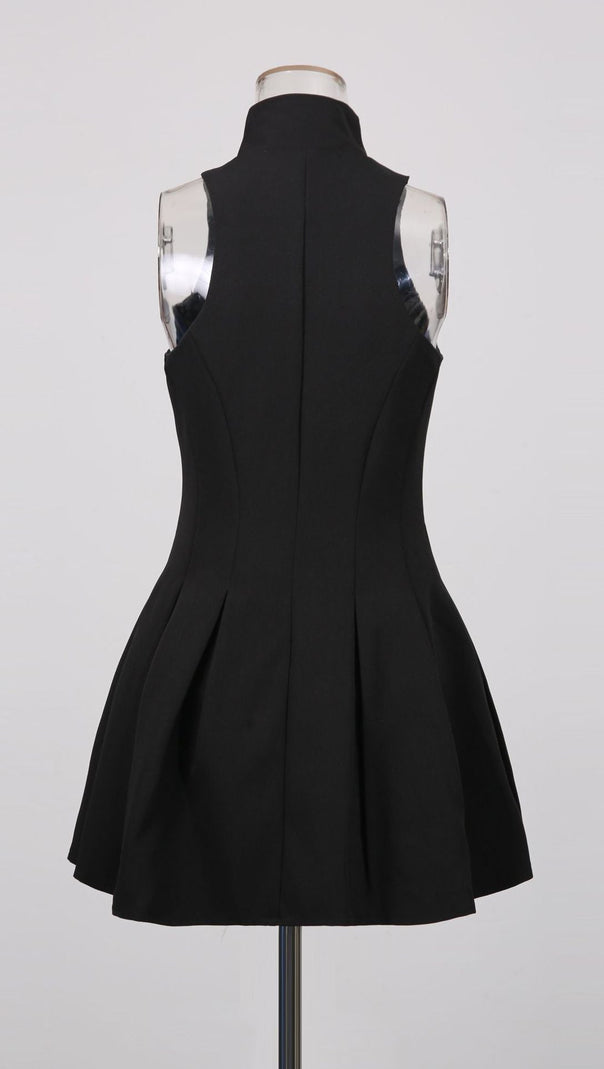 AIIZIE CAROL BLACK HALTERNECK DRESS IN GRAIN DE Poudre WOOL - product image