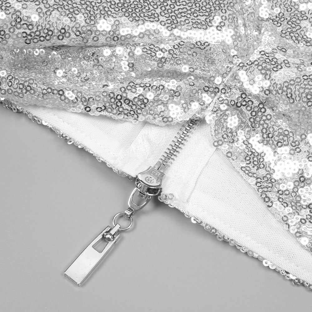 AIIZIE CROP TOP DRAPE SKIRT SET IN SILVER - product image