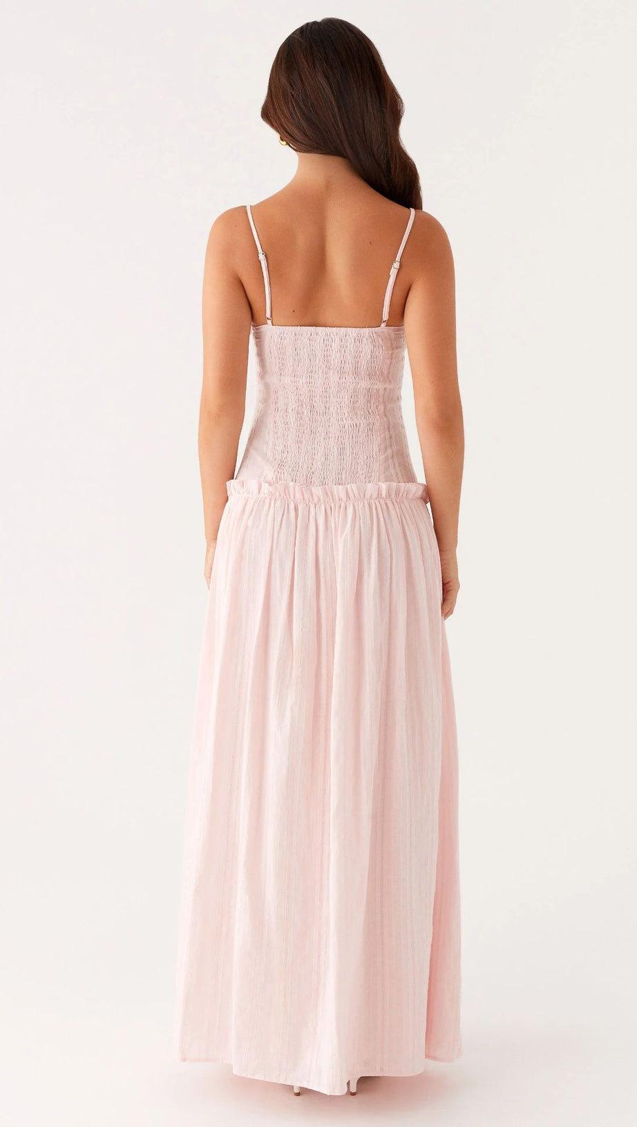 PLEATED BELT CHIFFON STRAPLESS MAXI DRESS IN PALE PINK