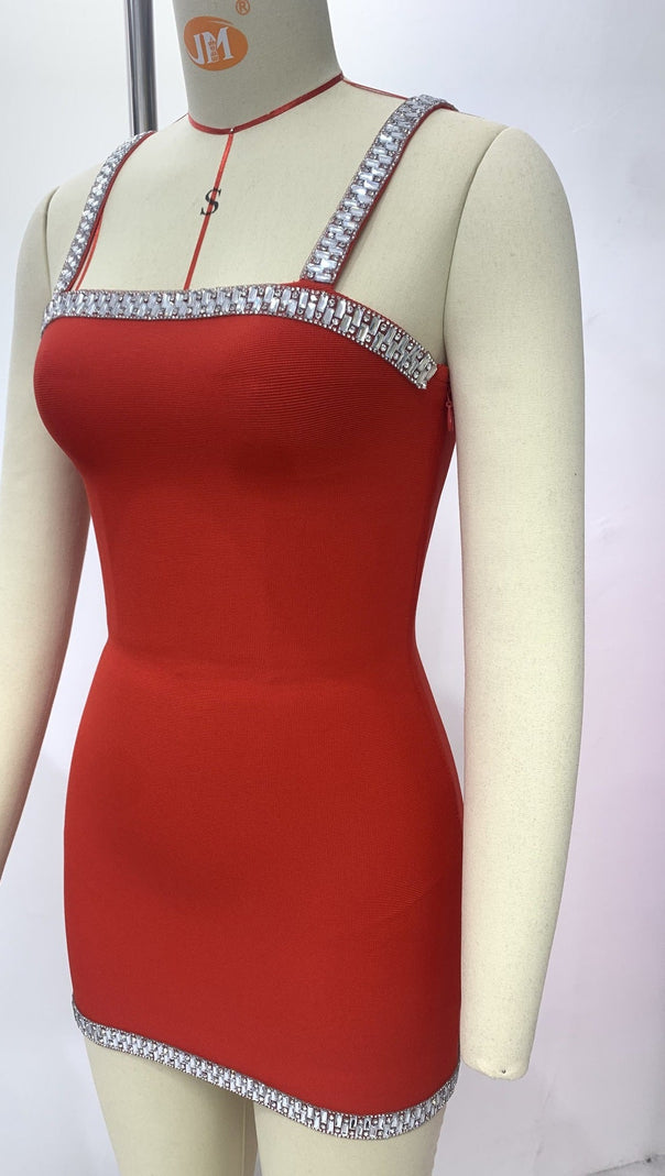 AIIZIE REGINA CRYSTAL-EMBELLISHED MINI DRESS IN RED - product image