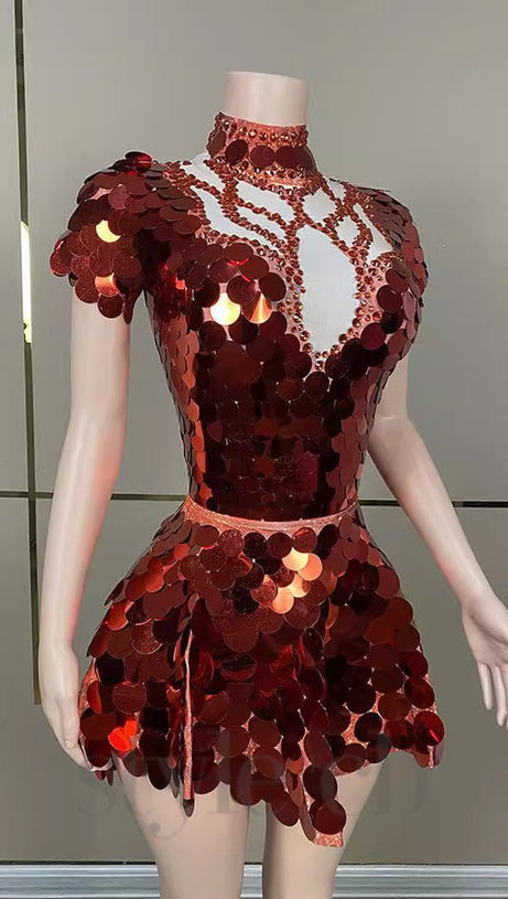 HELENE BURGUNDY SEQUINS DIAMANTE SET