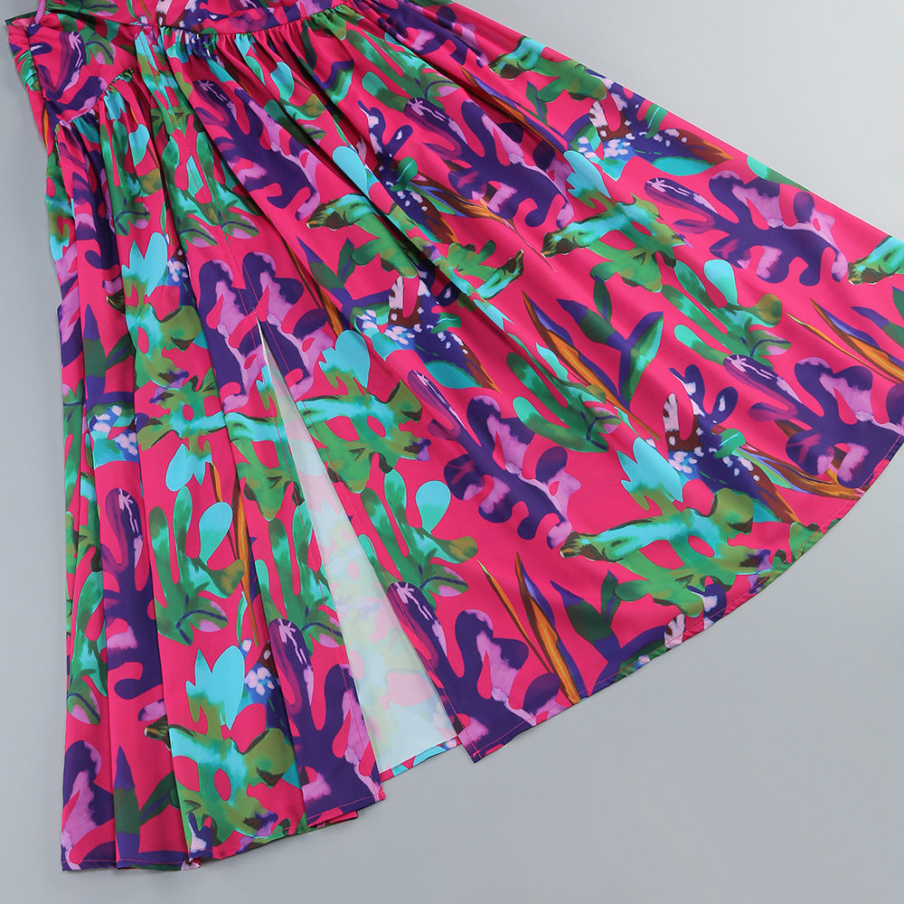 AIIZIE PURPLE PRINTED HOLLOW-OUT OPEN-BACK SLIT MIDI DRESS - product image