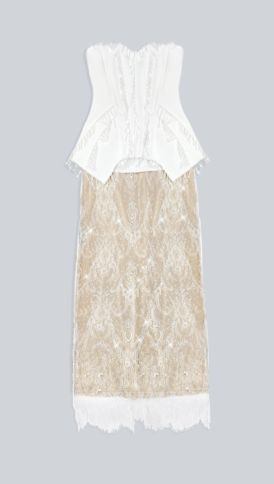 ABITO LUNGO IN PIZZO BIANCO CON CRISTALLI