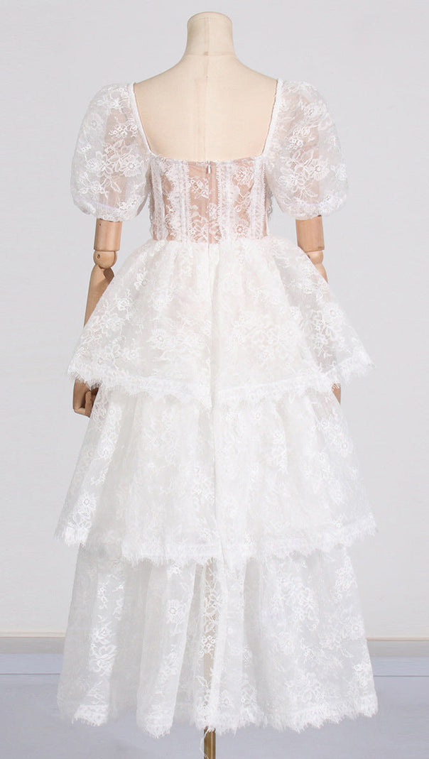 AIIZIE PUFF SLEEVE LACE MAXI DRESS IN WHITE - product image