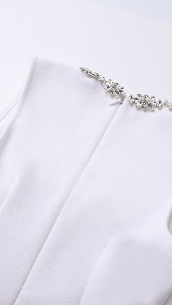 AIIZIE ANILA SQUARE NECK CRYSTAL EMBELLISHED MINI DRESS IN WHITE - product image