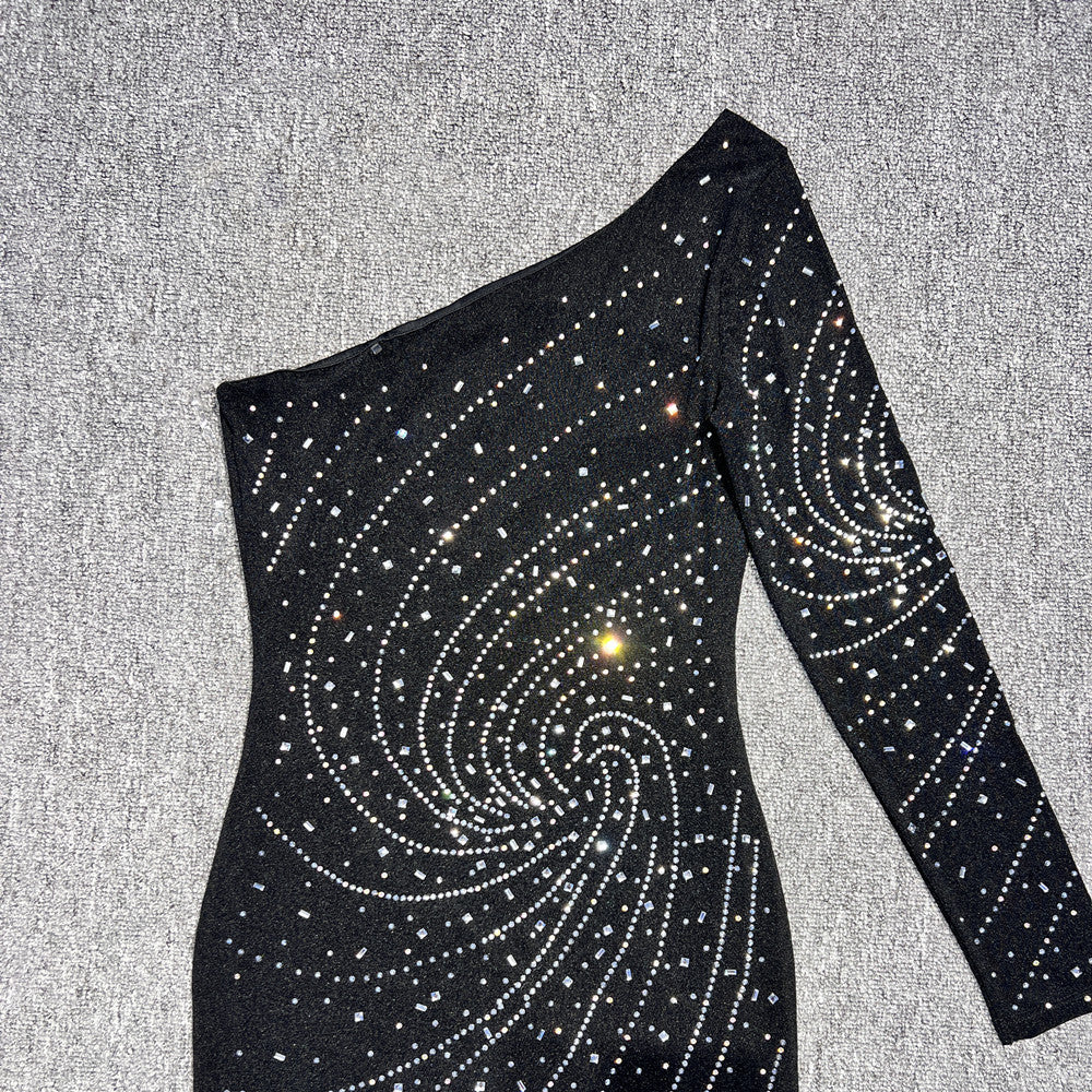 AIIZIE ONE-SHOULDER RHINESTONE FITTED DRESS - product image