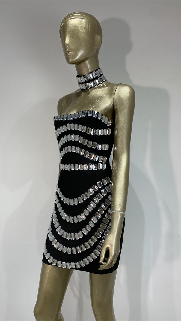 AIIZIE RHINESTONE BANDAGE SKIRT TIGHT HIP SKIRT - product image