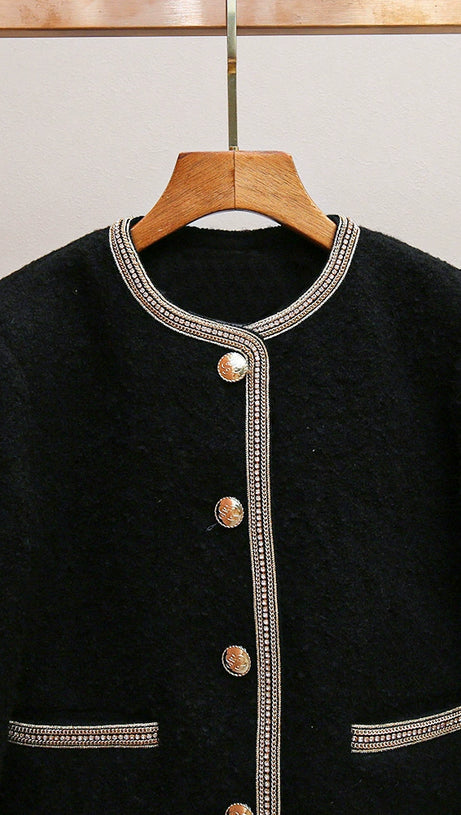 TRIM WOOL AND COTTON-BLEND JACKET IN NOIR