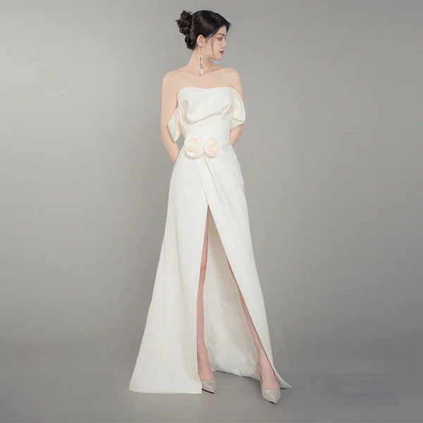 GAUZE SATIN GOWN IN CREAM WHITE