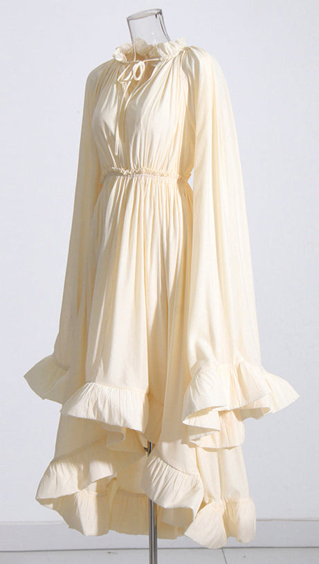 RUFFLE TRIM MAXI DRESS IN WHITE