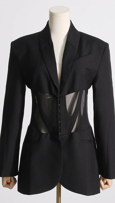 V-NECK CORSET JACKET IN BLACK