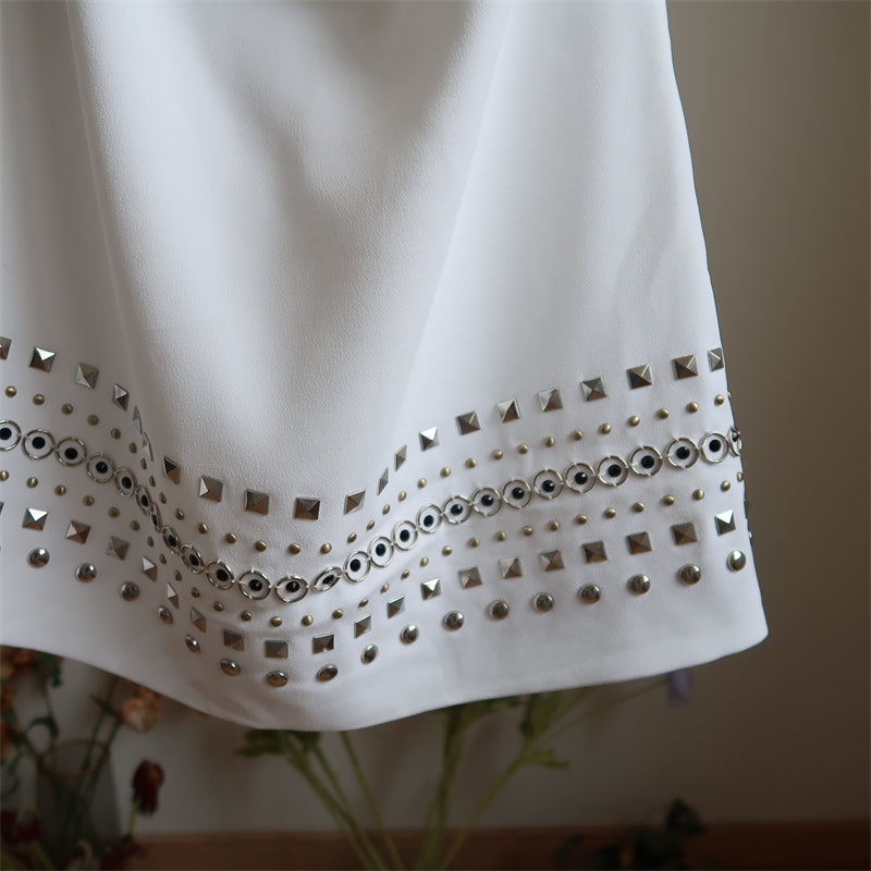 STUDDED EMBELLISHED MINI DRESS IN WHITE
