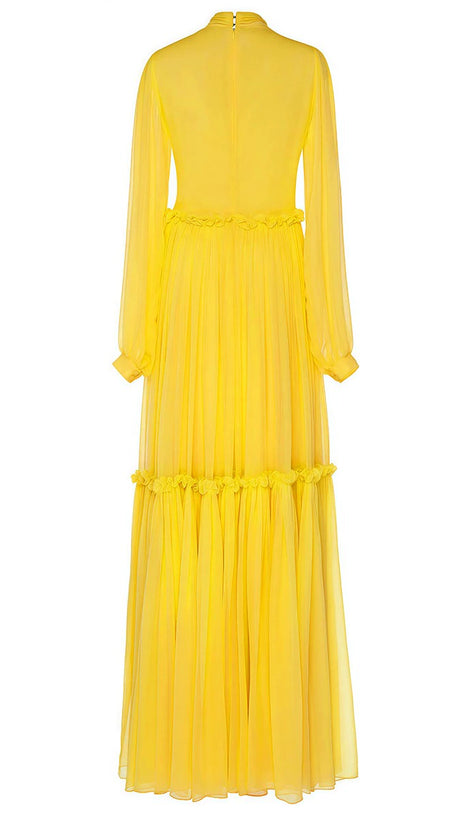 YELLOW LONG-SLEEVED  MAXI DRESS