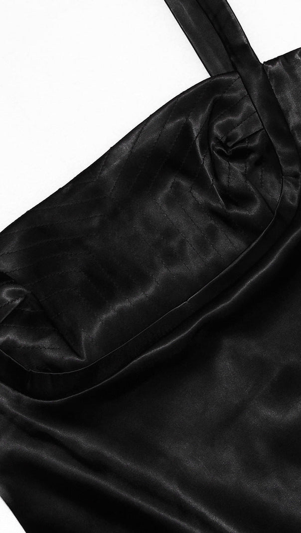 AIIZIE BLACK SATIN MINI DRESS - product image