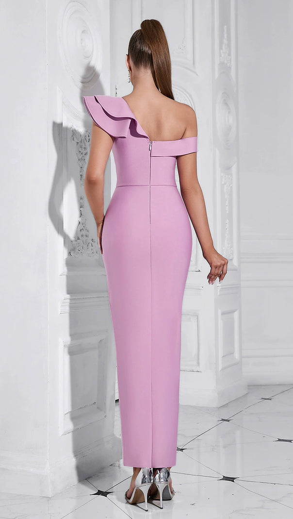 AIIZIE ONE-SHOULDER RUFFLE TRIM MIDI DRESS IN ICEBERRY PINK - product image