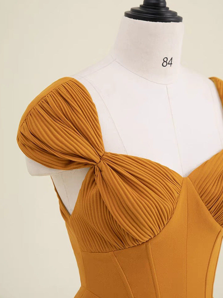AIIZIE YELLOW KNOTTED A-LINE MIDI DRESS - product image