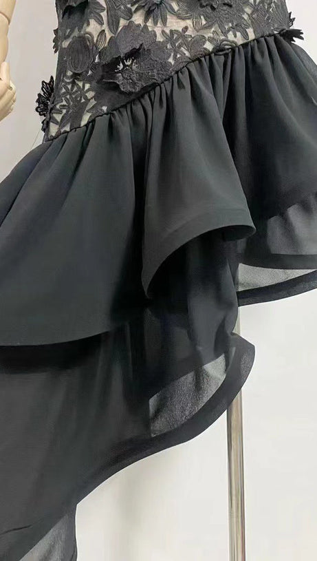 MADGE FLOWER EMBELLLISHED CUT OUT MAXI DRESS IN BLACK