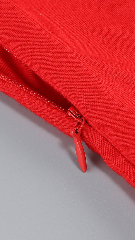 Neckholder-Midikleid mit floralem Rüschenbesatz in Rot