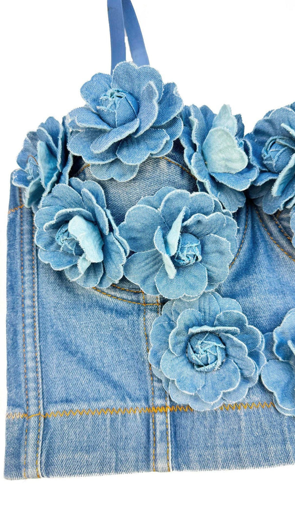 AIIZIE DENIM TOP WITH ROSES - product image
