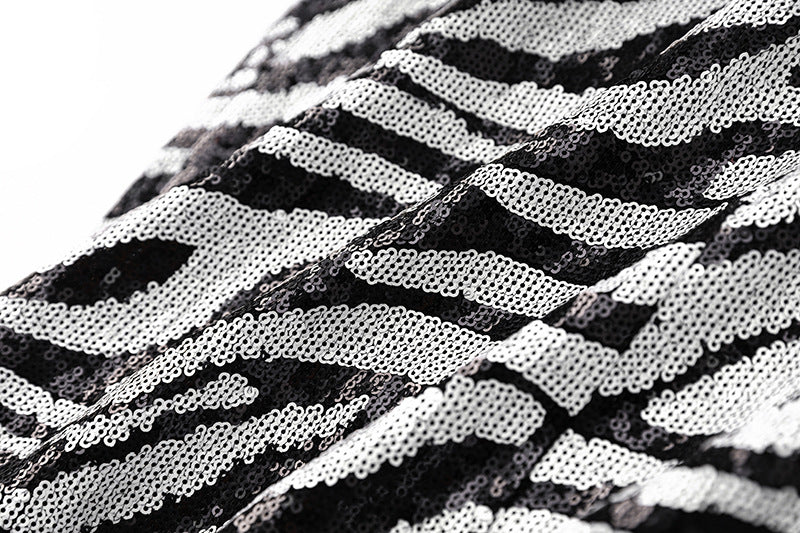 SHORT TWO-TONE ZEBRA SEQUIN MINI DRESS