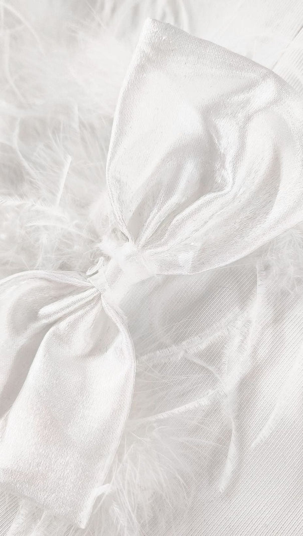AIIZIE SIBYL FEATHER SLEEVELESS MIDI DRESS IN WHITE - product image