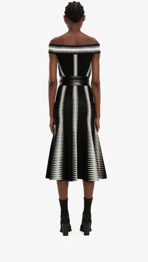 AIIZIE JACQUARD OFF-SHOULDER MIDI DRESS IN BLACK - product image