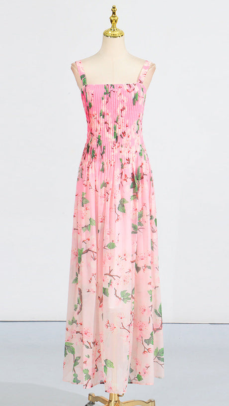 XAVIERA PLEATED SILK CHIFFON GOWN IN PINK