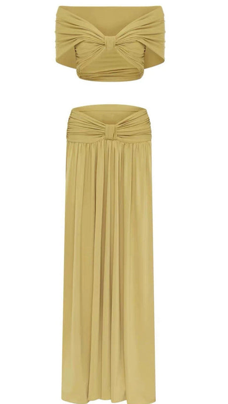 pleated top & maxi skirt set - gold