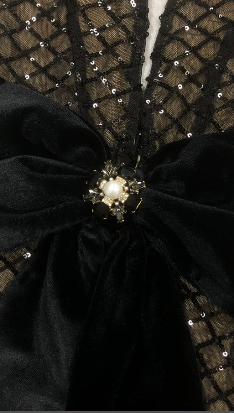 BOW DETAIL SEQUIN MAXI DRESS BLACK