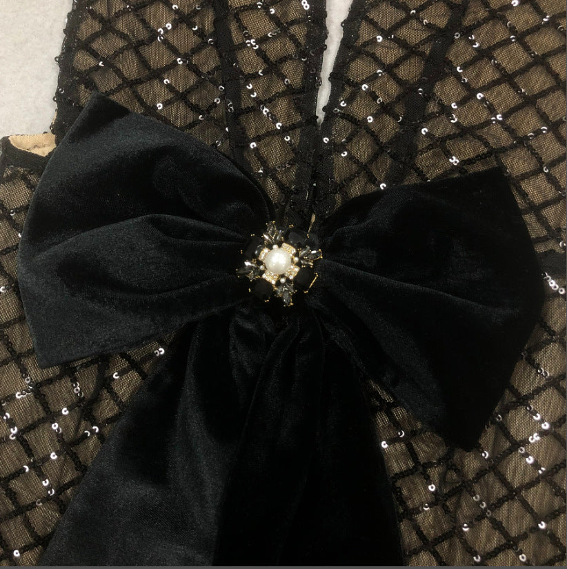 AIIZIE BOW DETAIL SEQUIN MAXI DRESS BLACK - product image
