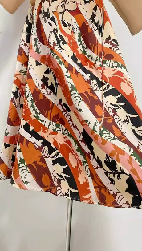 CATHERINE PRINTED CUT-OUT MAXI DRESS IN ORANGE