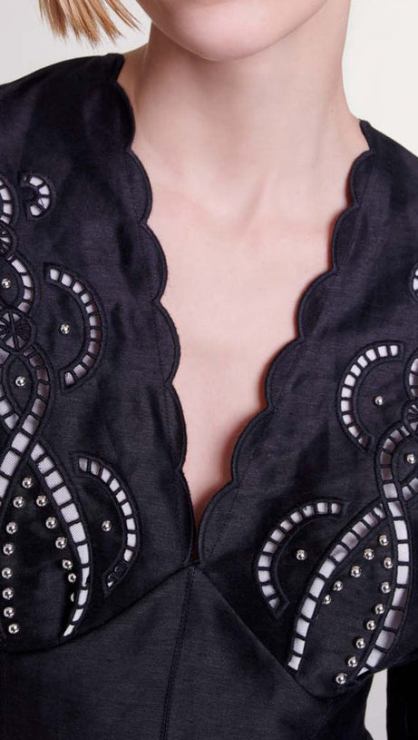 ALBERTA CUT OUT FLARED MINI DRESS IN BLACK