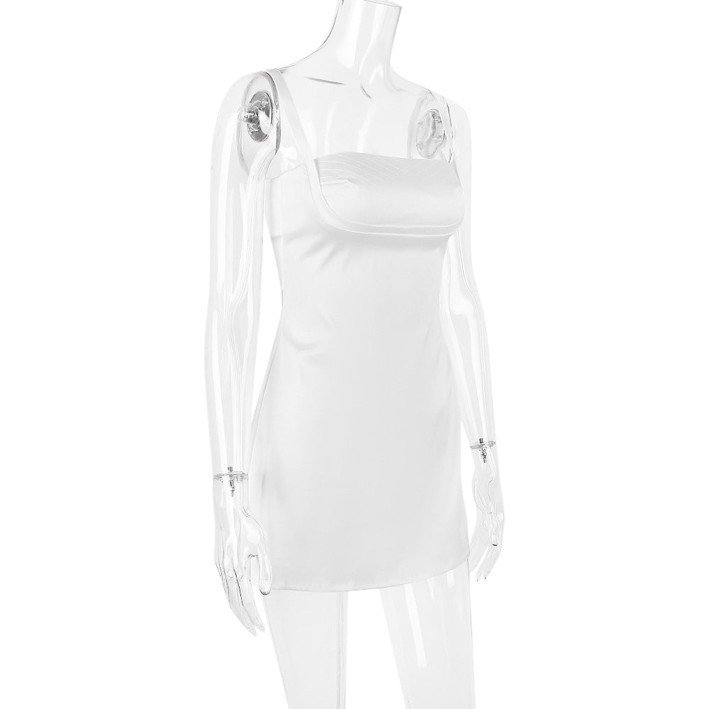 AIIZIE SATIN VINTAGE CREAM MINI DRESS - product image