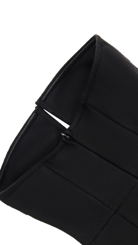 DEEP V TUBE TOP OSTRICH FEATHER HIP-WRAPPED MINI DRESS BLACK