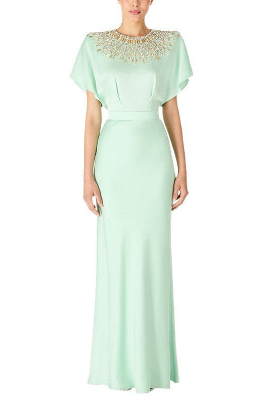 backless satin bead diamond maxi dress