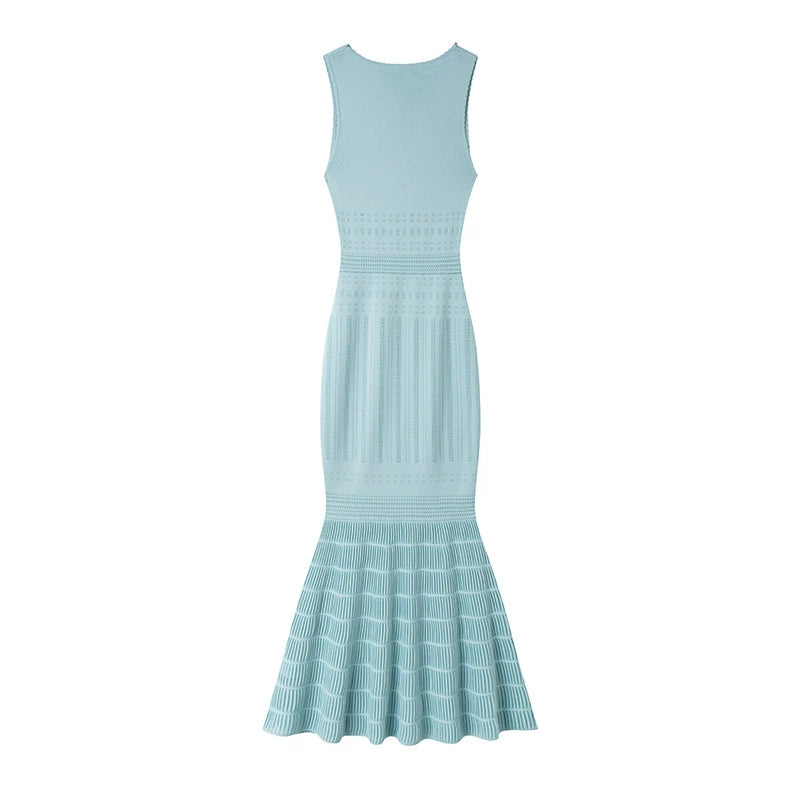 V-NECK BEADING KNIT BODYCON MAXI DRESS IN PALE BLUE