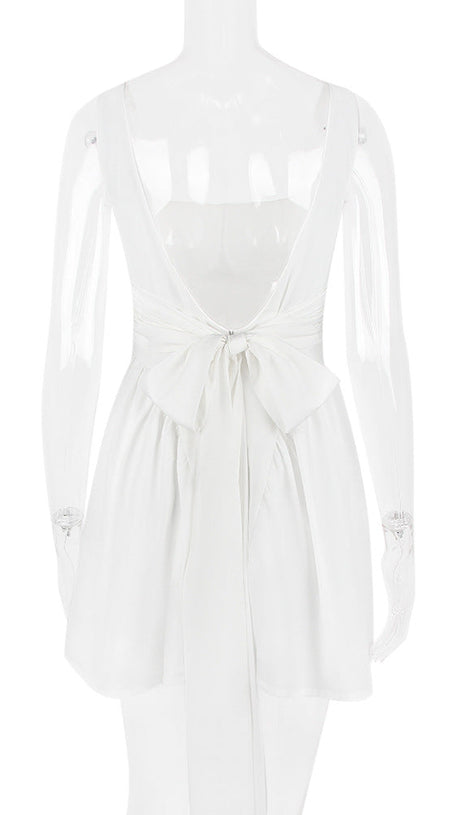 BACKLESS BOW MINI DRESS IN IVORY