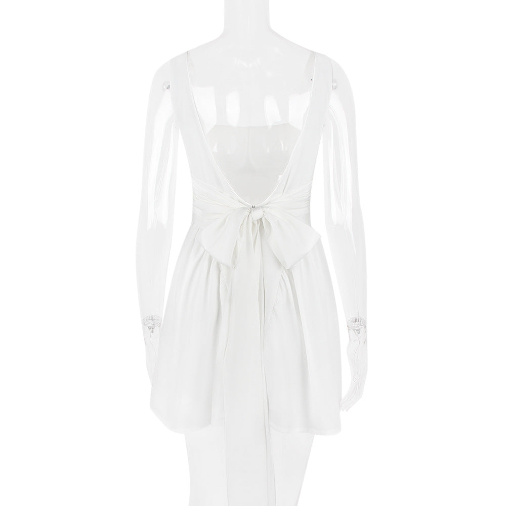 BACKLESS BOW MINI DRESS IN IVORY