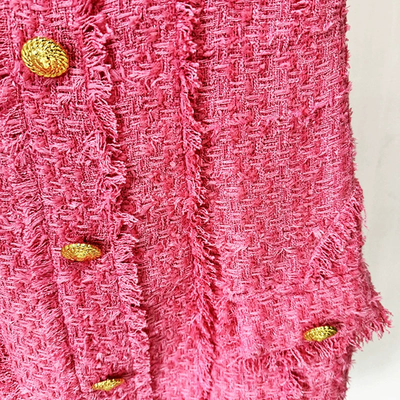 ABITO MINI IN TWEED ROSA SELENA CON 7 BOTTONI