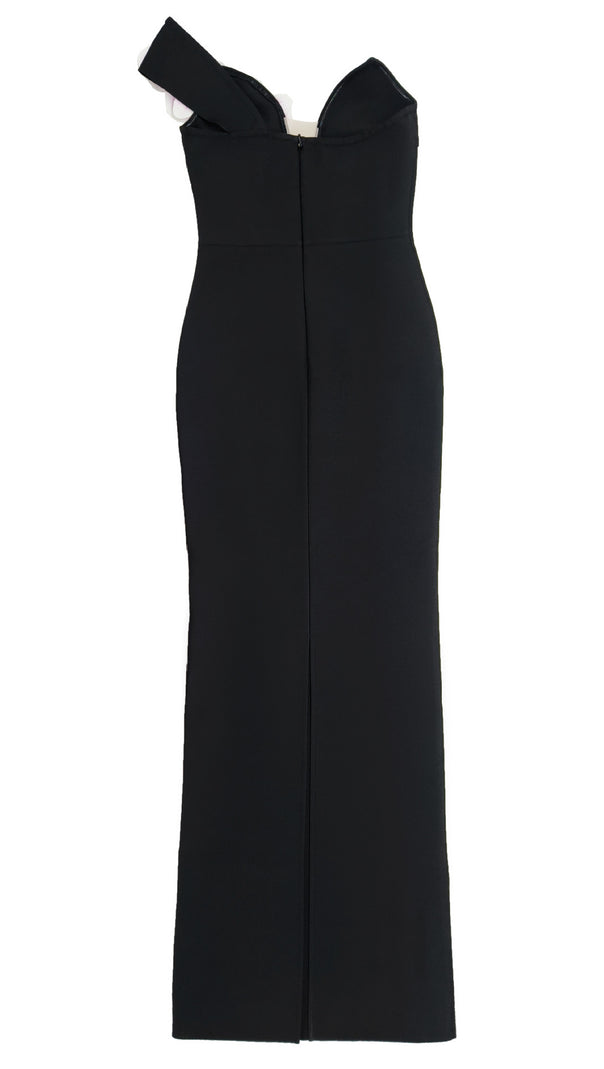 AIIZIE BANDAGEDRESS ELEGANT FLORAL ONE-SHOULDER MAXI DRESS BLACK - product image