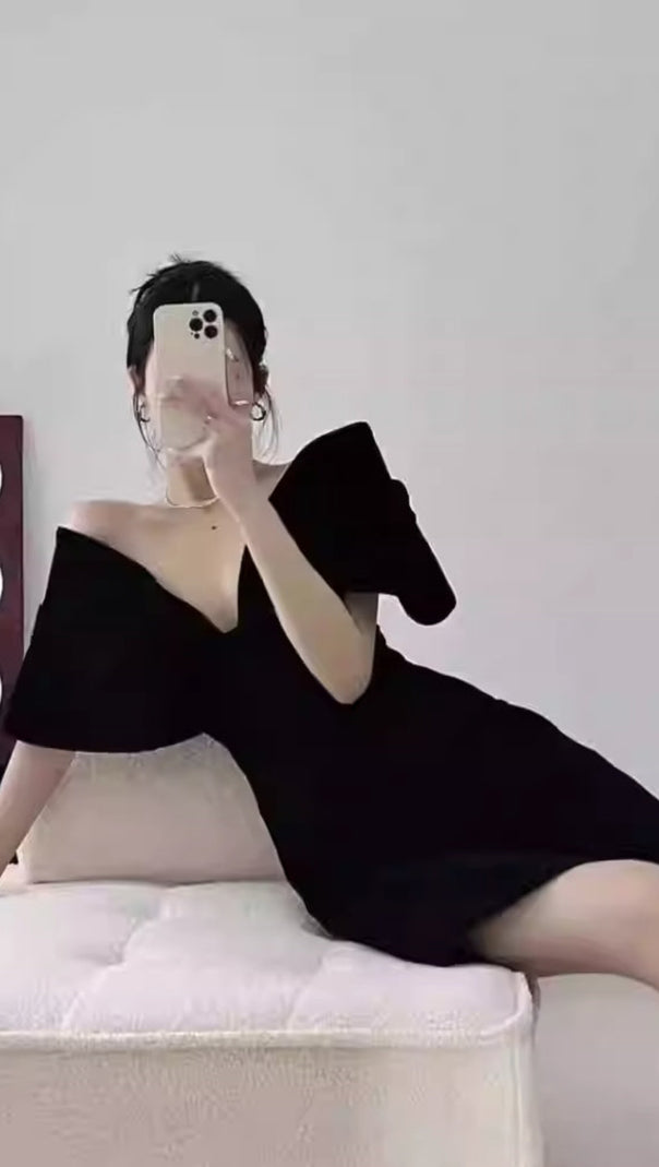 AIIZIE INGRID BLACK VELVET MINI DRESS - product image