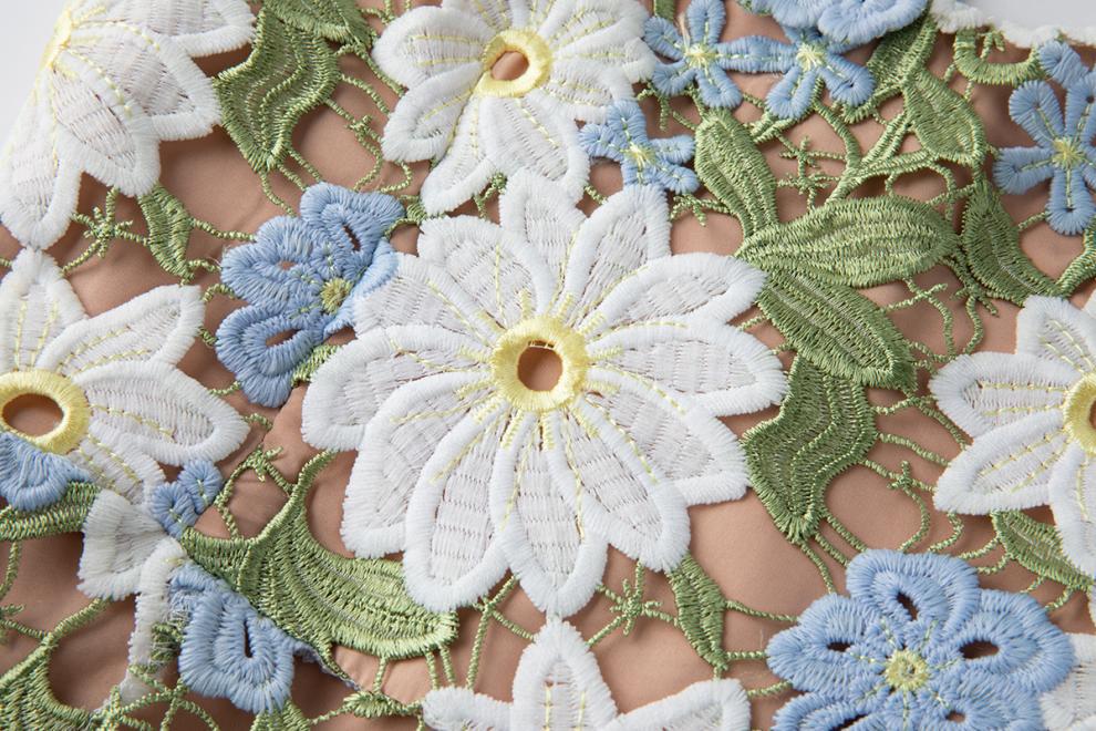 CELESTE FLORAL HOLLOW STITCHING MAXI DRESS IN GREEN