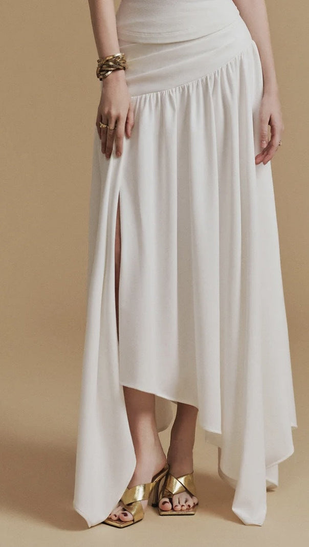 AIIZIE CASSIA ASYMMETRICAL RUCHED TOP MIDI SKIRT SET IN WHITE - product image