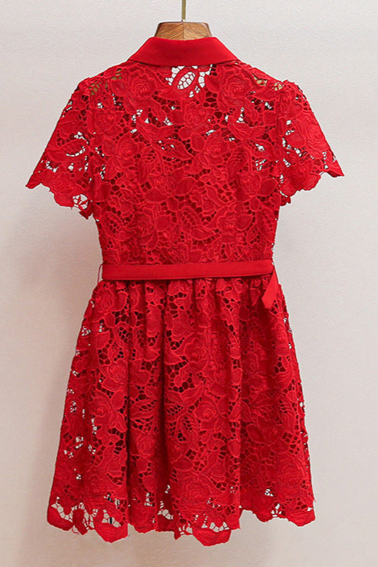 Burgunderrotes Minikleid mit Spitzenkragen