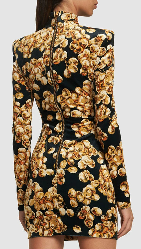 CORETTA GRAPE PRINT VELVET MINI DRESS