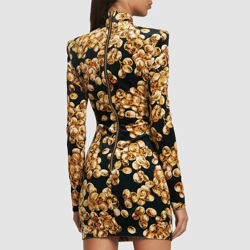 AIIZIE CORETTA GRAPE PRINT VELVET MINI DRESS - product image