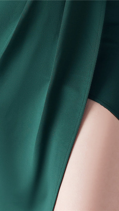 DEBBY GREEN ONE SHOULDER FLOWER CUT OUT SLIT MAXI DRESS