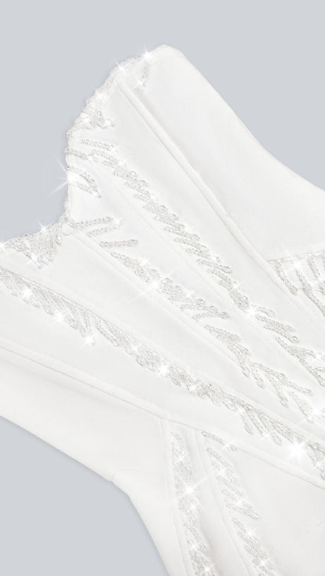 ABITO LUNGO IN PIZZO BIANCO CON CRISTALLI