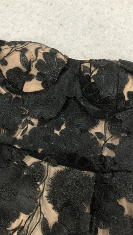 OFF-SHOULDER WITH 3D MESH EMBROIDERED SEQUINS MAXI DRESS BLACK