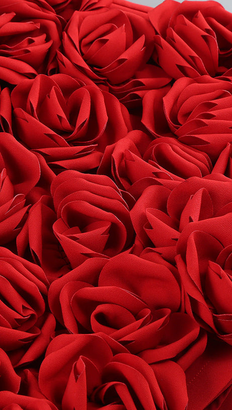 3D FLOWER  EMBELLISHED SKIRT IN RED